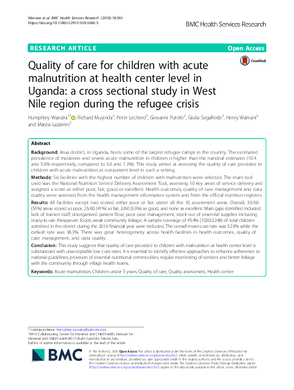 (PDF) Quality of care for children with acute malnutrition at health ...