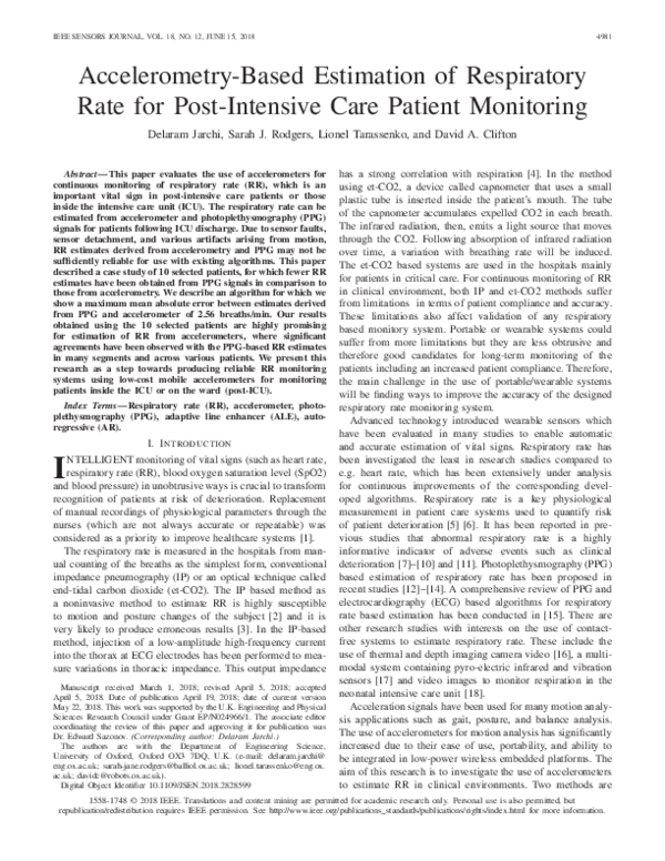 (PDF) Accelerometry-Based Estimation of Respiratory Rate for Post ...