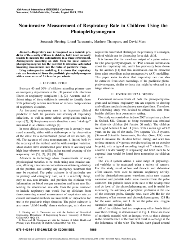 (PDF) Non-invasive measurement of respiratory rate in children using ...