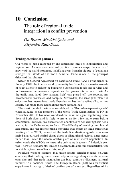 (PDF) The role of regional trade integration in conflict prevention