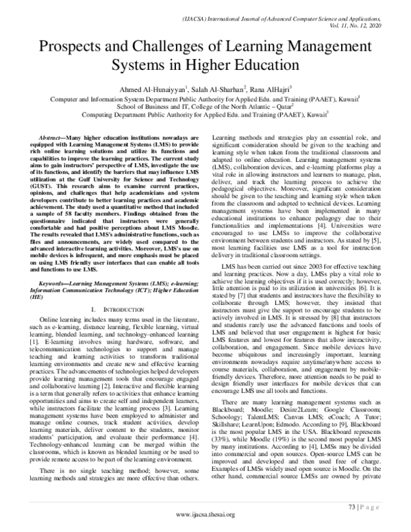 (PDF) Prospects and Challenges of Learning Management Systems in Higher ...