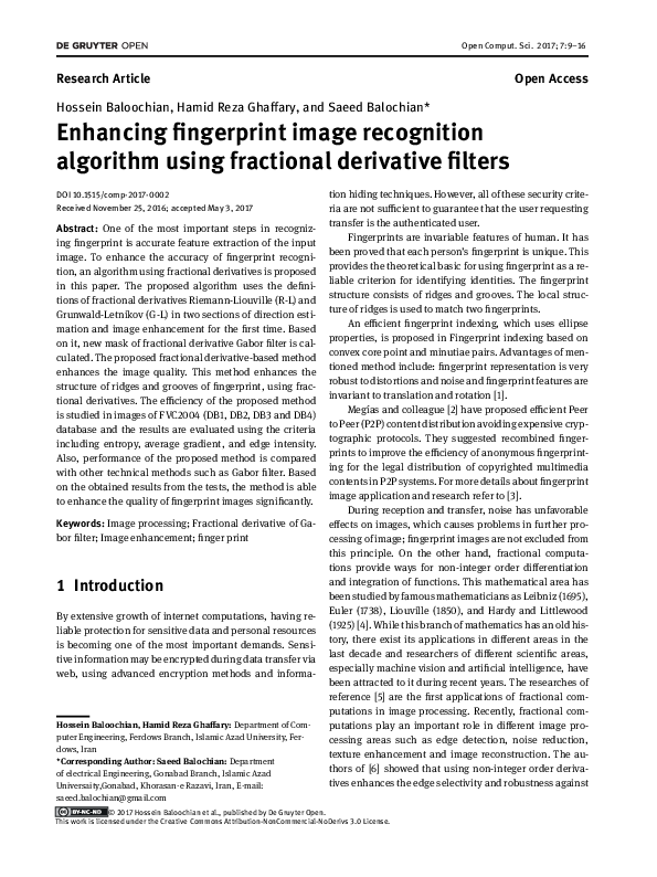 (PDF) Enhancing Fingerprint Image Recognition Algorithm Using ...