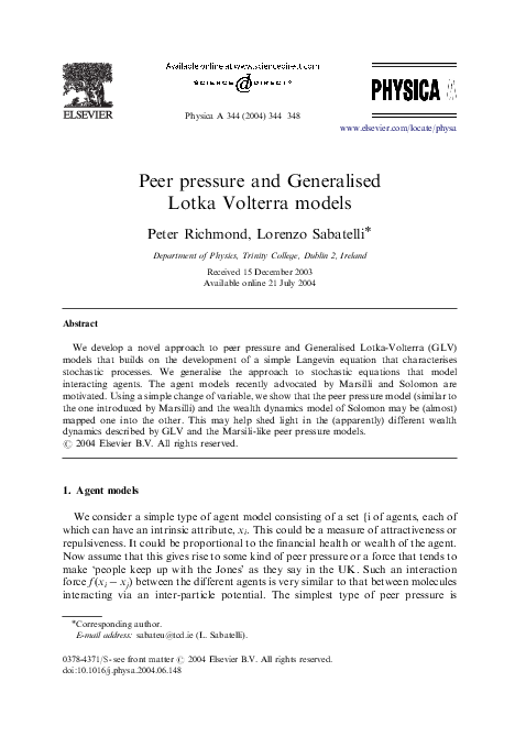 (PDF) Peer pressure and Generalised Lotka Volterra models