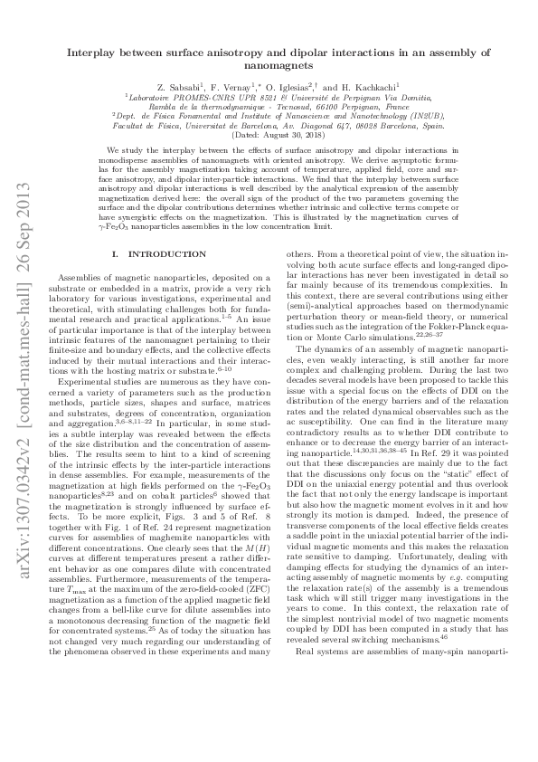 (PDF) Interplay between surface anisotropy and dipolar interactions in ...