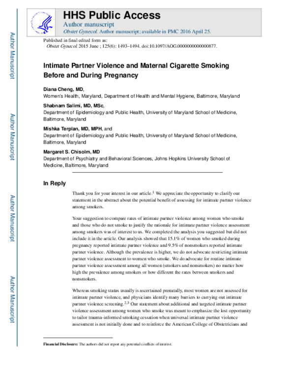(PDF) Intimate Partner Violence and Maternal Cigarette Smoking Before ...