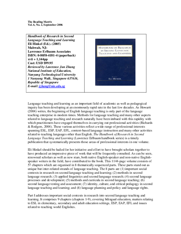 (PDF) Handbook of Research in Second Language Teaching and Learning