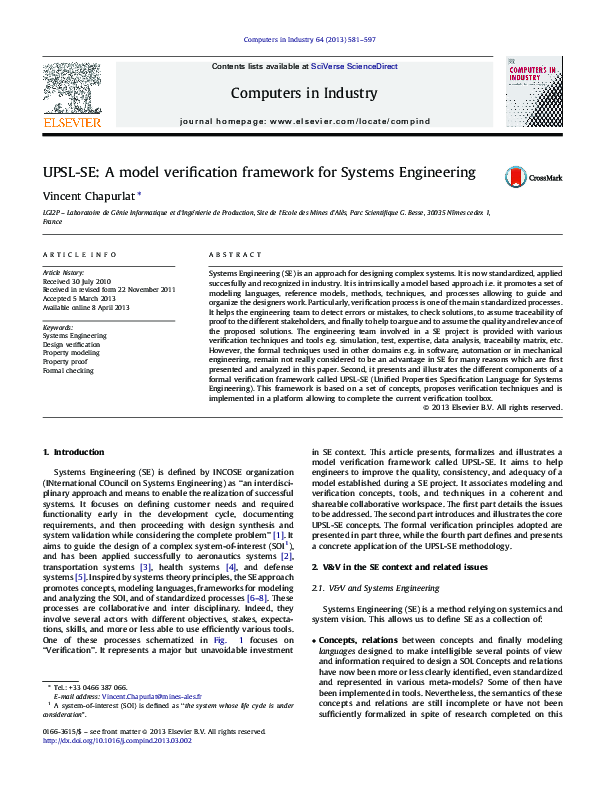 (PDF) UPSL-SE: A model verification framework for Systems Engineering