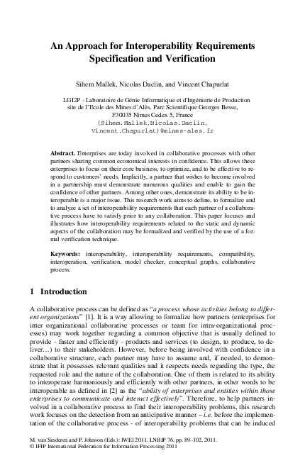 (PDF) An Approach for Interoperability Requirements Specification and ...