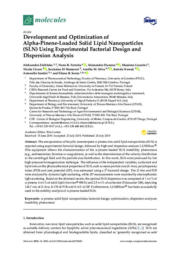 (PDF) Development and Optimization of Alpha-Pinene-Loaded Solid Lipid ...