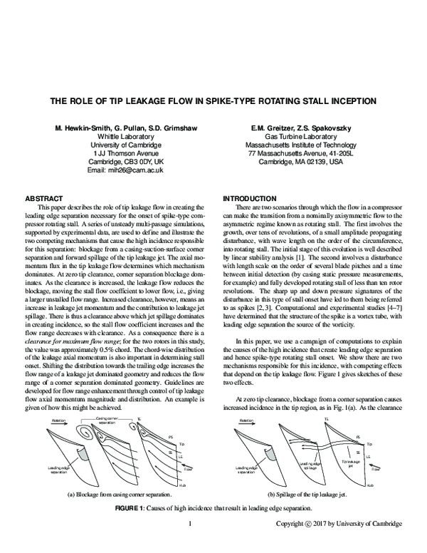 (PDF) The Role of Tip Leakage Flow in Spike-Type Rotating Stall Inception