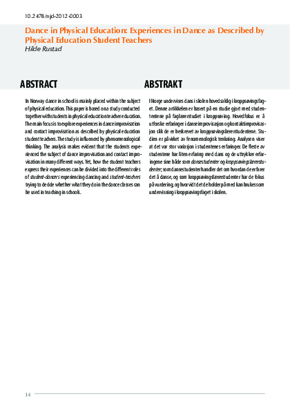 (PDF) Dance in Physical Education: Experiences in Dance as Described by ...