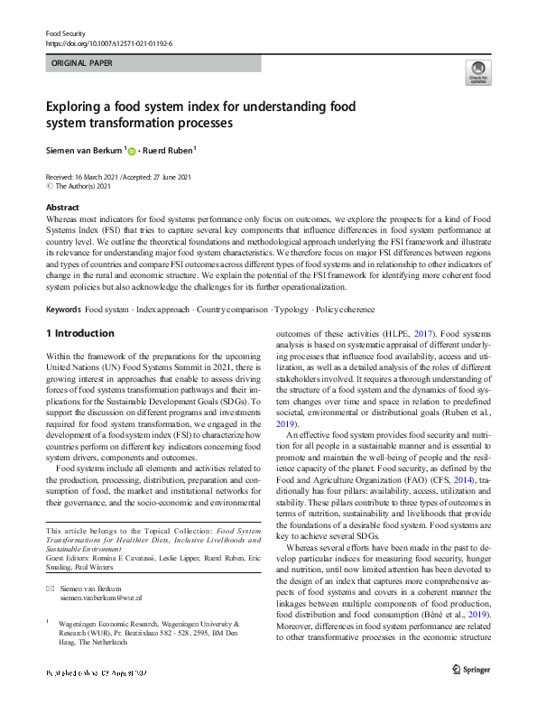 (PDF) Exploring a food system index for understanding food system