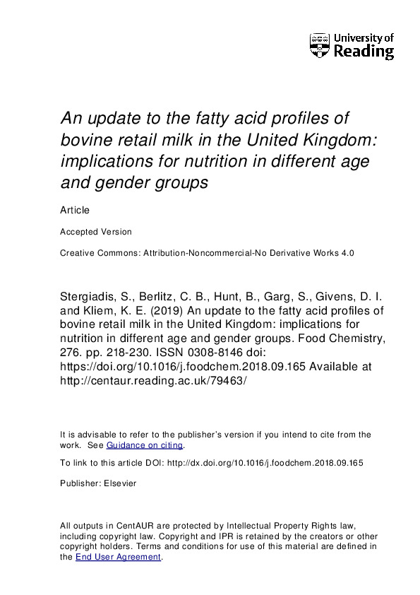 (PDF) An update to the fatty acid profiles of bovine retail milk in the ...