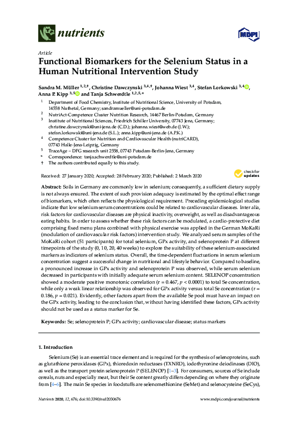 (PDF) Functional Biomarkers for the Selenium Status in a Human