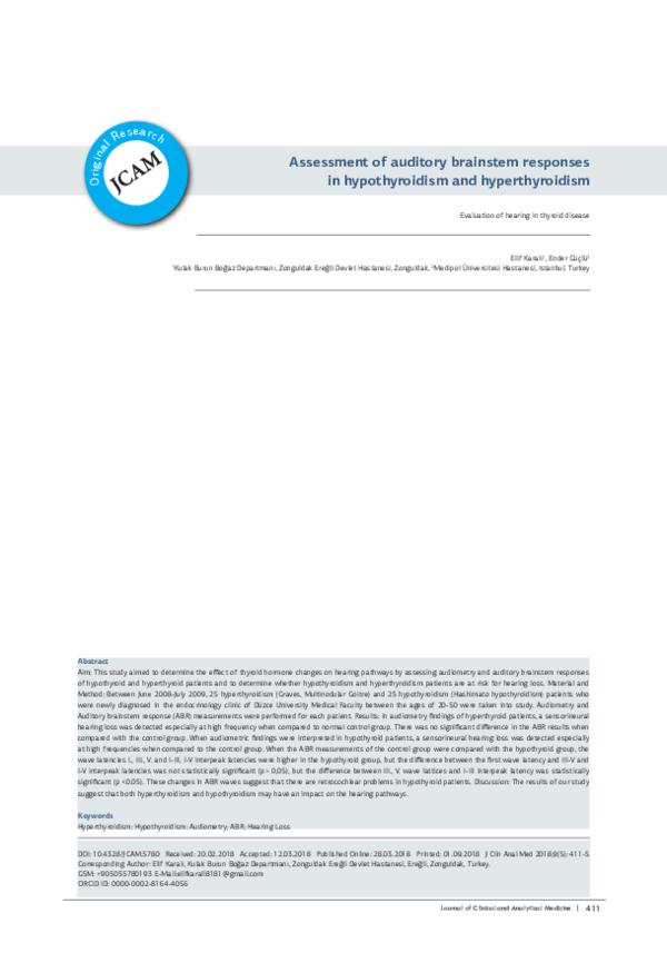 (PDF) Assessment of auditory brainstem responses in hypothyroidism and ...