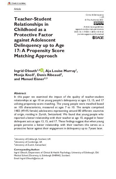 (PDF) Teacher-Student Relationships in Childhood as a Protective Factor ...