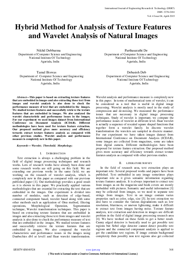 (PDF) Hybrid Method for Analysis of Texture Features and Wavelet ...