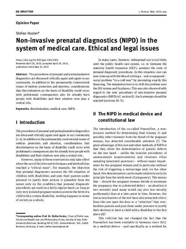 (PDF) Non-invasive prenatal diagnostics (NIPD) in the system of medical ...