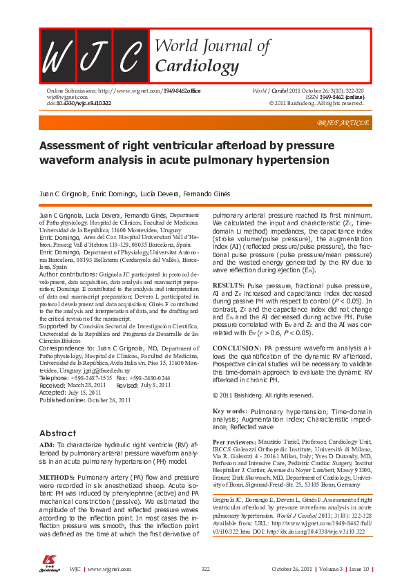 (PDF) Assessment of right ventricular afterload by pressure waveform ...