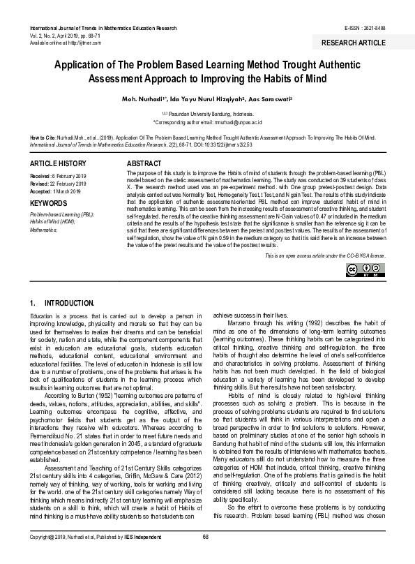 (PDF) Application of The Problem Based Learning Method Trought ...