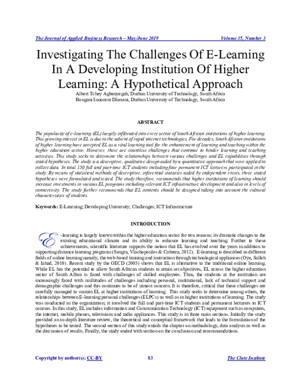 (PDF) Investigating The Challenges Of E-Learning In A Developing ...