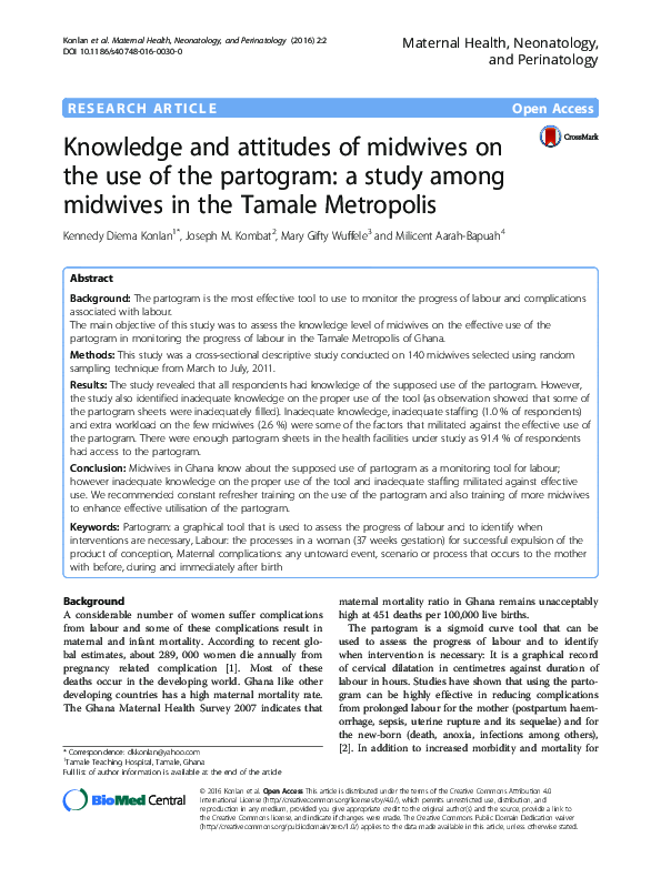 (PDF) Knowledge and attitudes of midwives on the use of the partogram ...