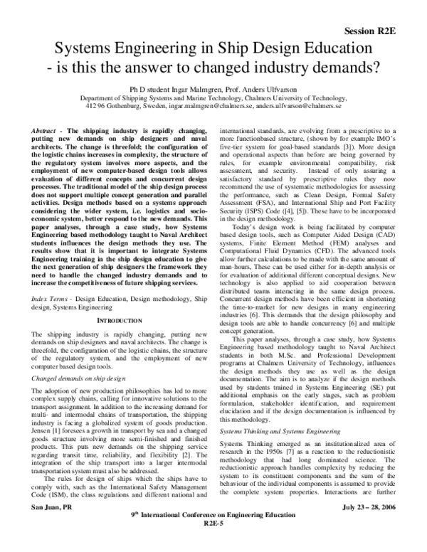 (PDF) Systems Engineering in Ship Design Education-is this the answer ...