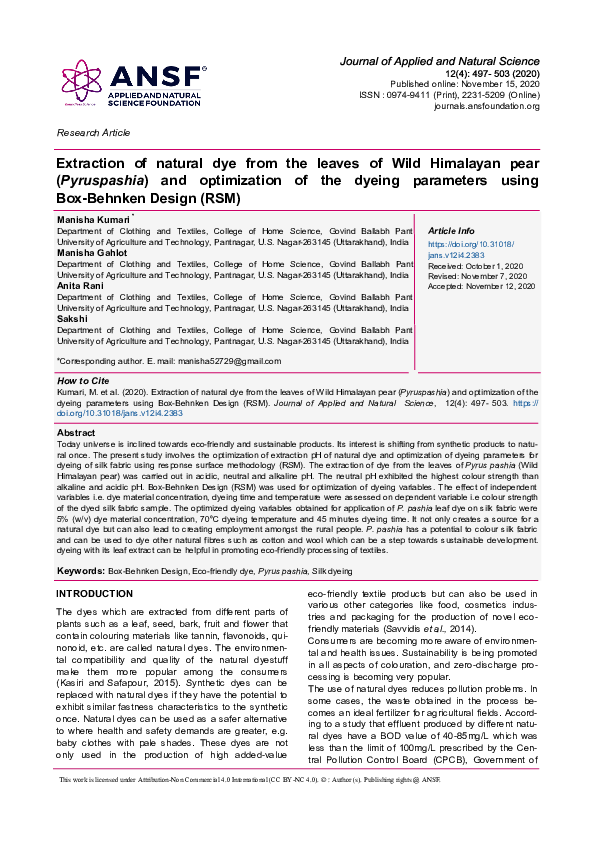 (PDF) Extraction of natural dye from the leaves of Wild Himalayan pear ...