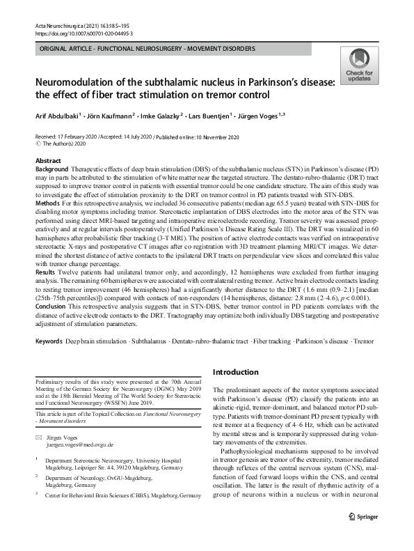 (PDF) Neuromodulation of the subthalamic nucleus in Parkinson’s disease ...