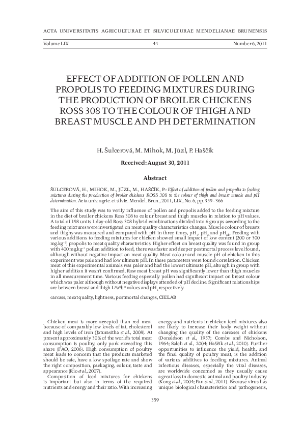 (PDF) Effect of addition of pollen and propolis to feeding mixtures ...