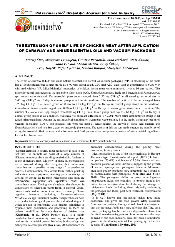 (PDF) The extension of shelflife of chicken meat after application of
