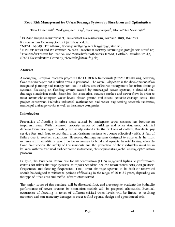 (PDF) Flood Risk Management for Urban Drainage Systems by Simulation ...