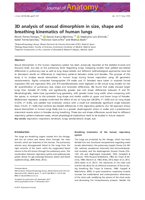 (PDF) 3D analysis of sexual dimorphism in size, shape and breathing ...
