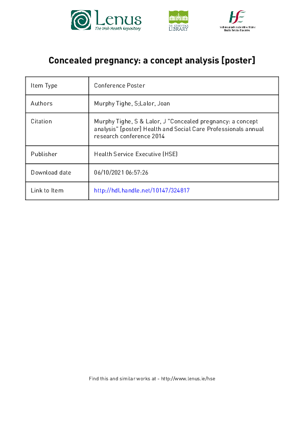(PDF) Concealed pregnancy a concept analysis [poster] Joan Lalor