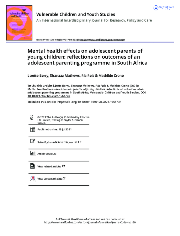 (PDF) Mental health effects on adolescent parents of young children ...