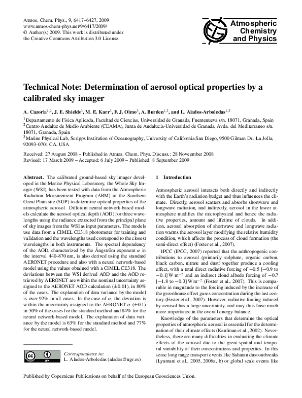 (PDF) Technical Note: Determination of aerosol optical properties by a ...