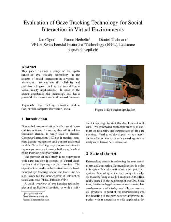 (PDF) Evaluation of gaze tracking technology for social interaction in ...