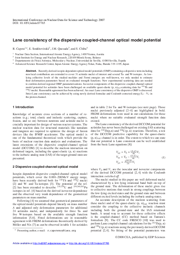 (PDF) Lane consistency of the dispersive coupled-channel optical model ...