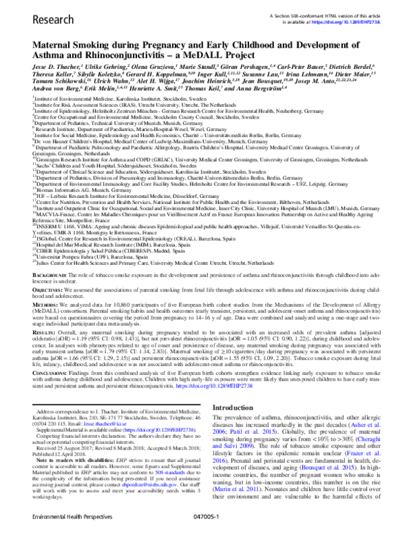(PDF) Maternal Smoking during Pregnancy and Early Childhood and ...