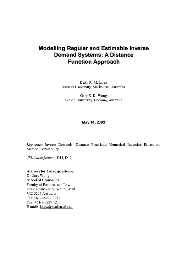 (PDF) Regular and Estimable Inverse Demand Systems: A Distance Function ...