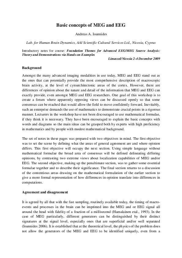 (PDF) Basic concepts of MEG and EEG