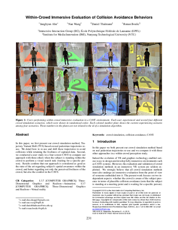 (PDF) Within-crowd immersive evaluation of collision avoidance behaviors