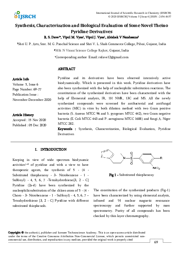 (PDF) Synthesis, Characterization and Biological Evaluation of Novel 1 ...