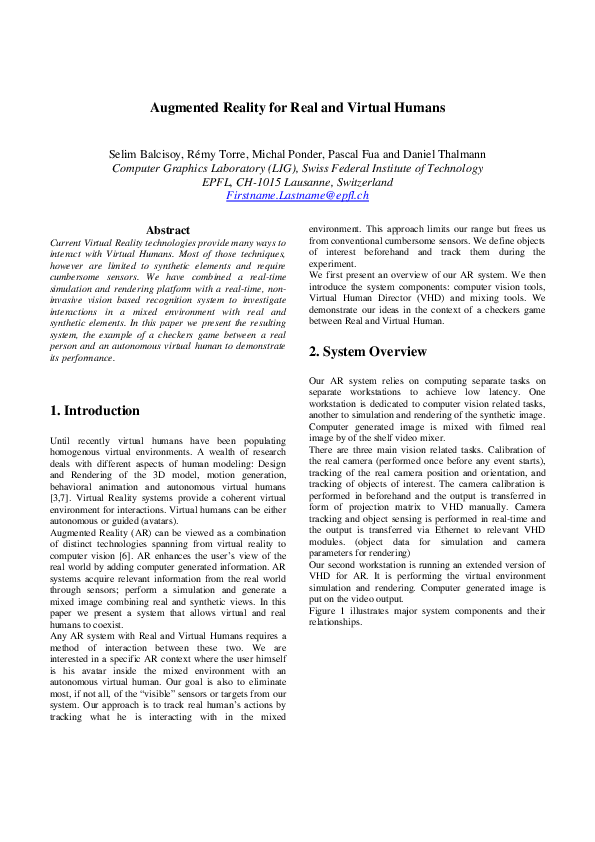 (PDF) Augmented reality for real and virtual humans