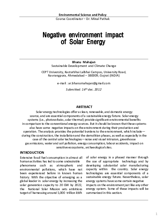 (PDF) Negative environmental impacts of Solar Energy