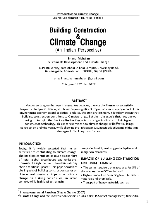 (PDF) Building Construction & Climate Change