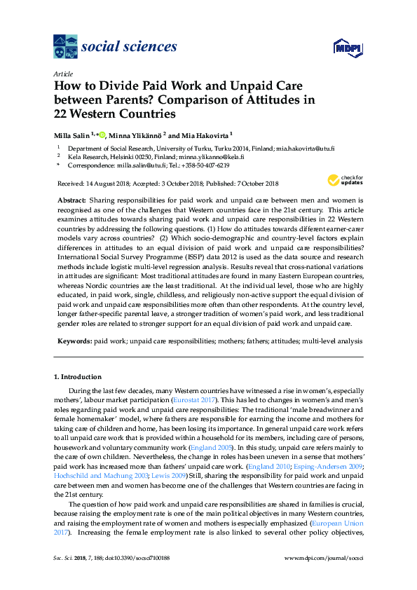 (PDF) How to Divide Paid Work and Unpaid Care between Parents ...