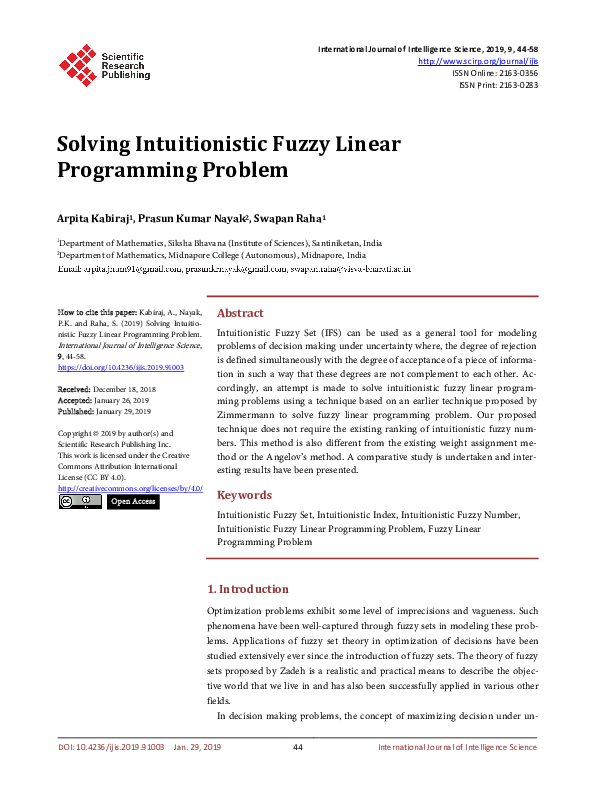 (PDF) Solving Intuitionistic Fuzzy Linear Programming Problem