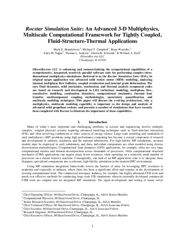(PDF) Rocstar Simulation Suite: An Advanced 3-D Multiphysics ...