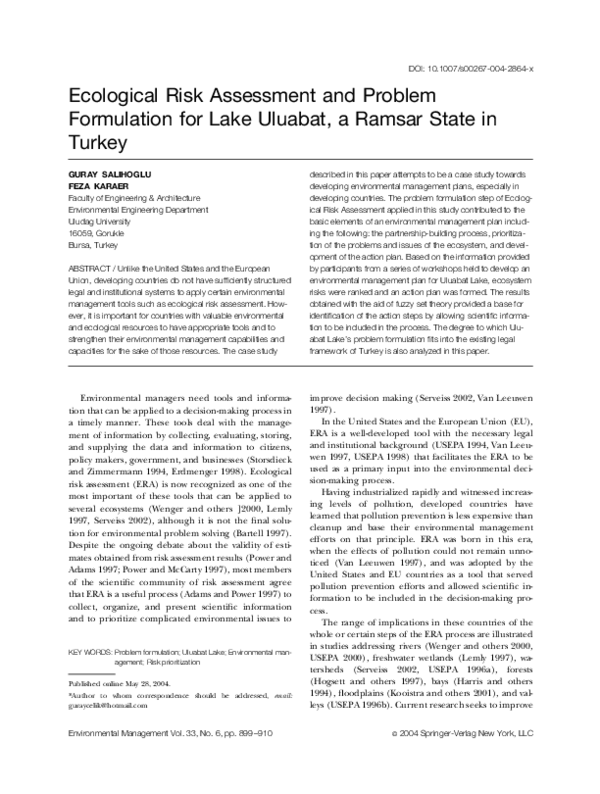 (PDF) Ecological Risk Assessment and Problem Formulation for Lake ...